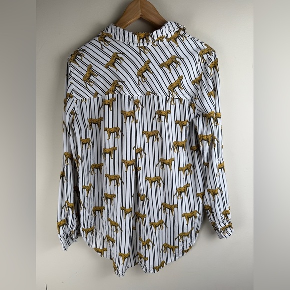 Jane And Delancey Shirt Women’s Sz LG Striped Cheetah Button Up Roll Tab Sleeve - Picture 3 of 8